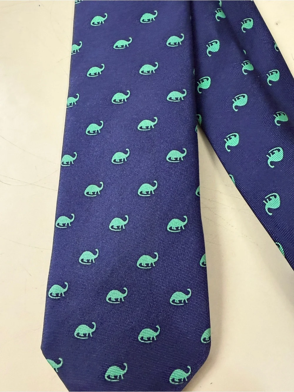 Navy Kids Tie with Teal Dinosaur Motif